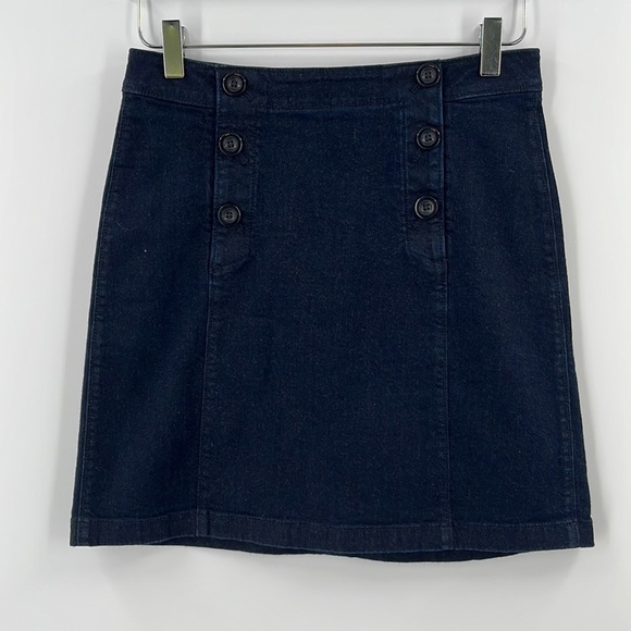 LOFT Denim Straight Pencil Skirt Petite Buttons Accent Dark Wash Size 2 Petites - Picture 1 of 5